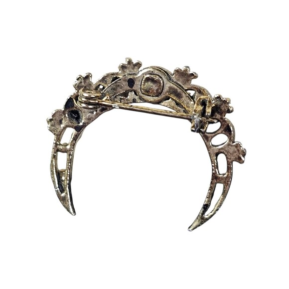 Vintage Brooch Gerry Weber Crescent Moon Pin Gold Tone Red Enamel Art Deco - Picture 2 of 8